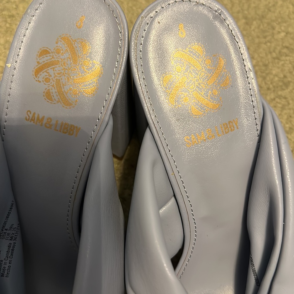 Sam And Libby Blue Block Heel Slides Size 8 - image 4
